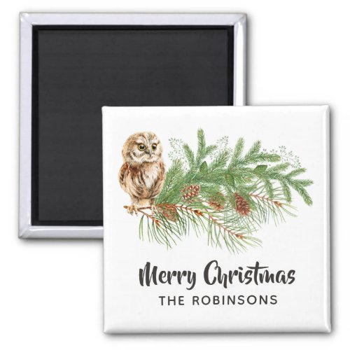Watercolor Christmas Owl Magnet