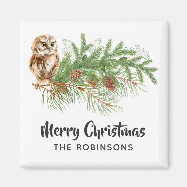Watercolor Christmas Owl Magnet (Front)