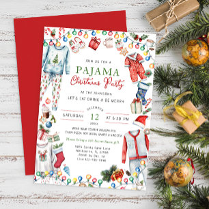 Watercolor Christmas Pajama Party Invitation