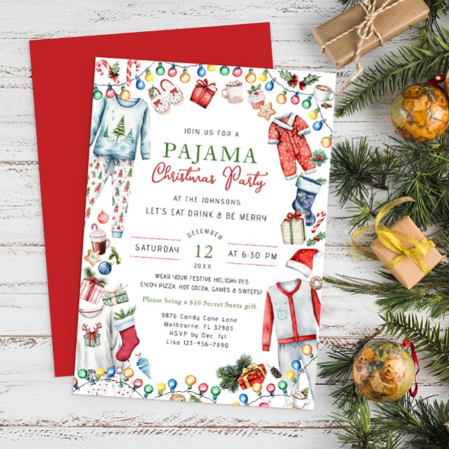 Watercolor Christmas Pajama Party Invitation (Pajama Party Xmas)