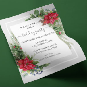 Watercolor Christmas Party Floral Poinsettia Flyer