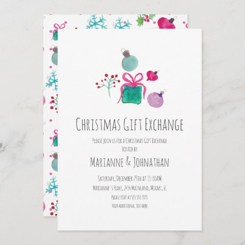 Watercolor Christmas Party Gift Exchange  Invitation