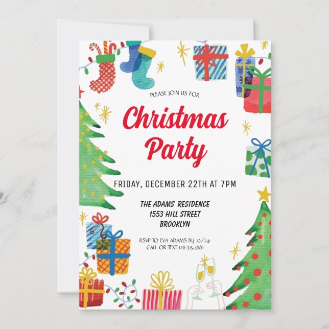 Watercolor Christmas Party Invitation (Front)
