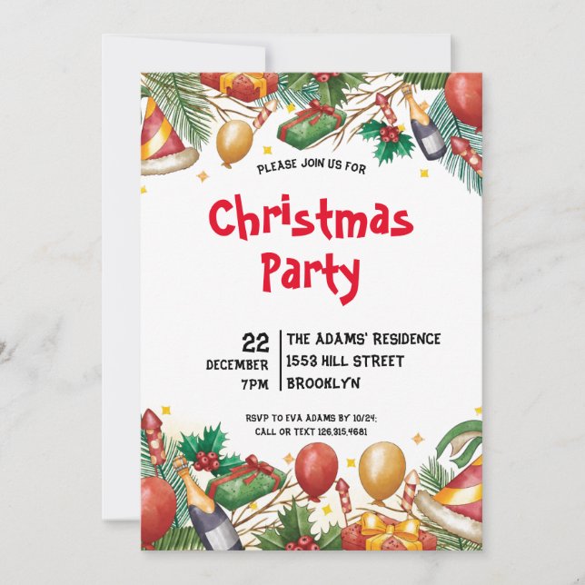 Watercolor Christmas Party Invitation (Front)
