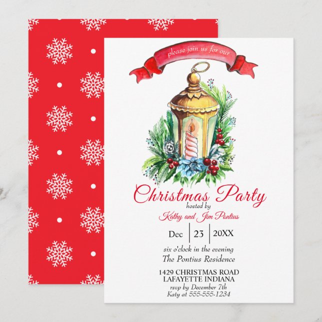 Watercolor Christmas Party Invitation (Front/Back)