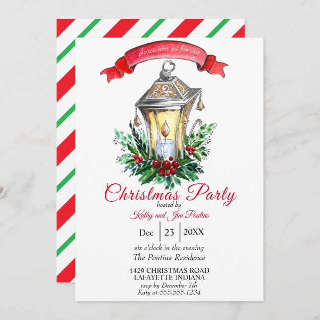 Watercolor Christmas Party Invitation (Front/Back)