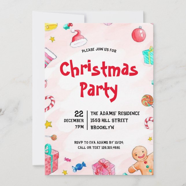 Watercolor Christmas Party Invitation (Front)