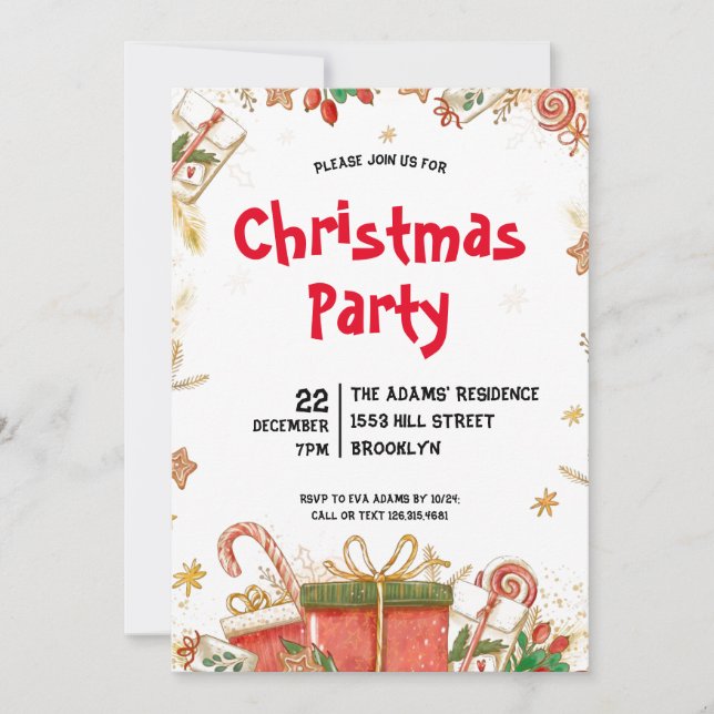 Watercolor Christmas Party Invitation (Front)