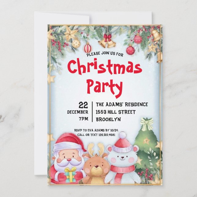 Watercolor Christmas Party Invitation (Front)