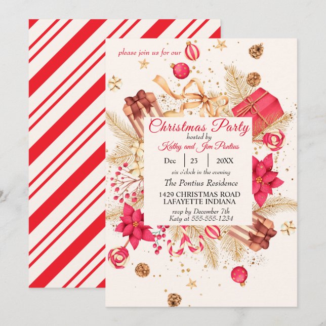 Watercolor Christmas Party Invitation (Front/Back)