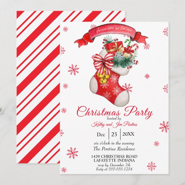 Watercolor Christmas Party Invitation (Front/Back)
