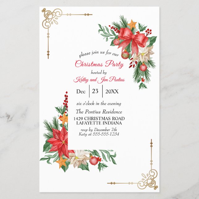 Watercolor Christmas Party Invitation Flyer (Front)