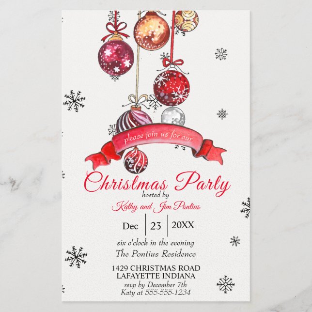 Watercolor Christmas Party Invitation Flyer (Front)