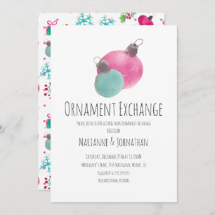 Watercolor Christmas Party Ornaments Exchange Invitation