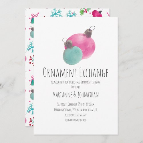 Watercolor Christmas Party Ornaments Exchange Invitation