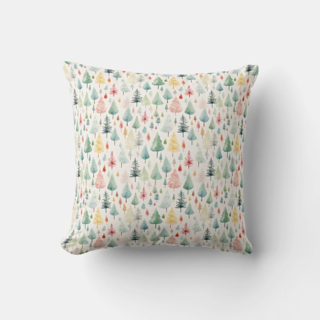 Watercolor Christmas Pattern Throw Pillow (Front)