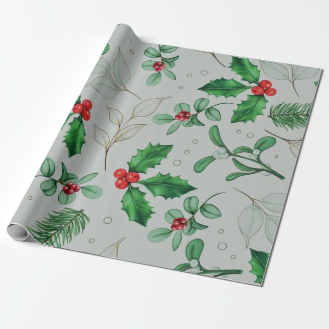 Watercolor Christmas Pattern  Wrapping Paper Sheet (Unrolled)