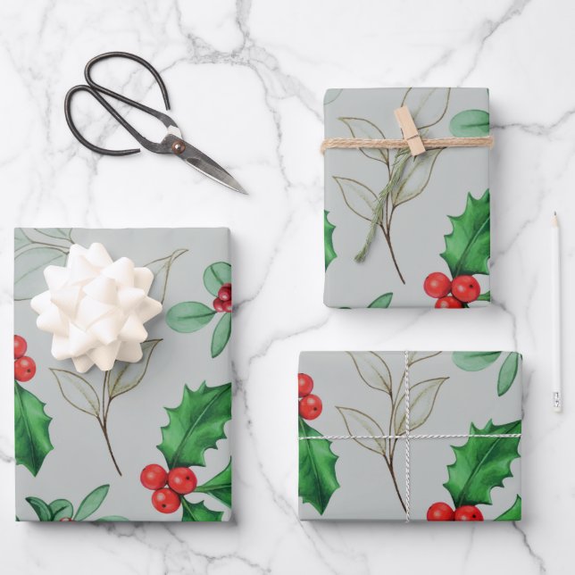 Watercolor Christmas Pattern  Wrapping Paper Sheets (Front)