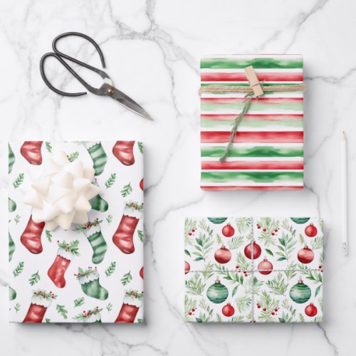 Watercolor Christmas Pattern  Wrapping Paper Sheets