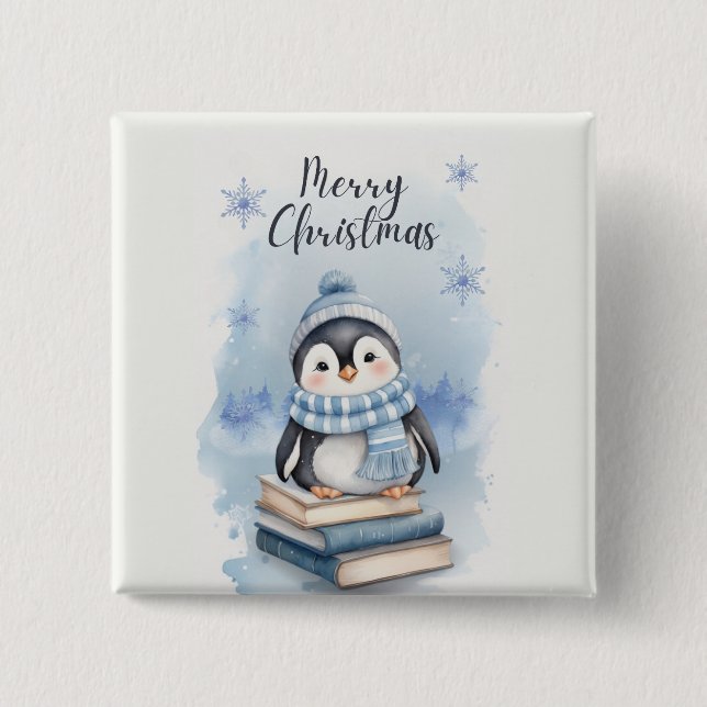Watercolor Christmas Penguin Button (Front)