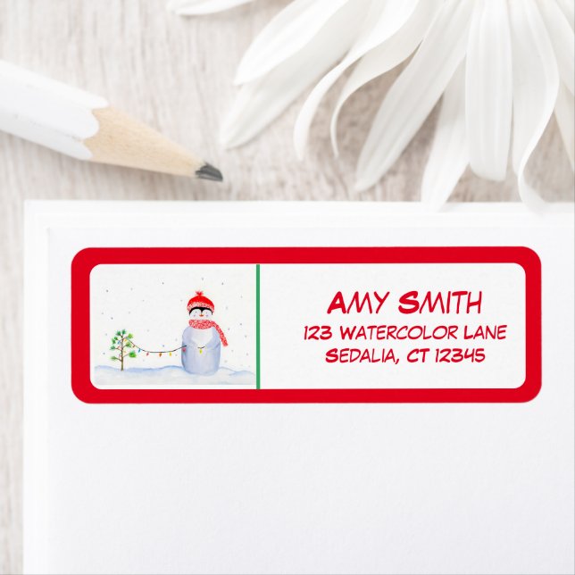 Watercolor Christmas Penguin Decorating Tree  Label (Insitu)