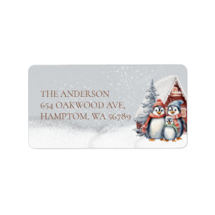 Watercolor Christmas Penguin Family Return Address Label