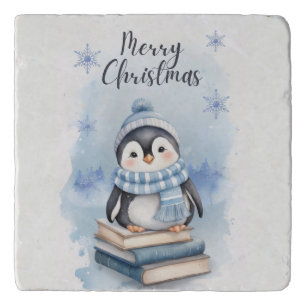 Watercolor Christmas Penguin Trivet