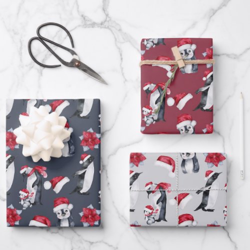 Watercolor Christmas Penguins Coordinating Wrapping Paper Sheets