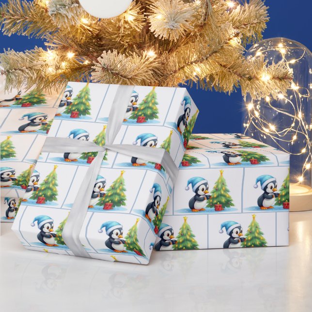 Watercolor Christmas Penguins Wrapping Paper (Holidays)
