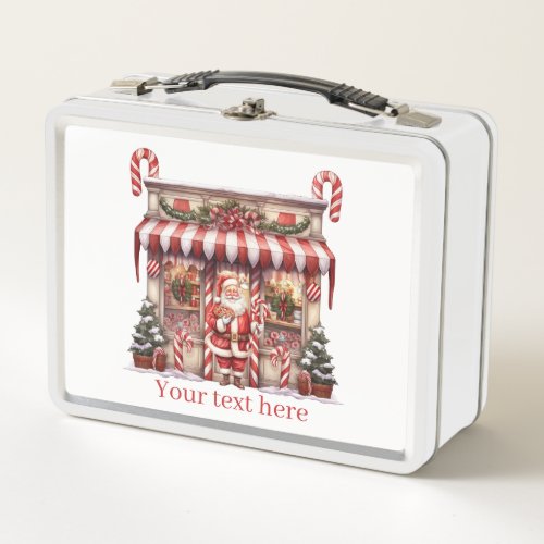 Watercolor Christmas peppermint Santa add text  Metal Lunch Box
