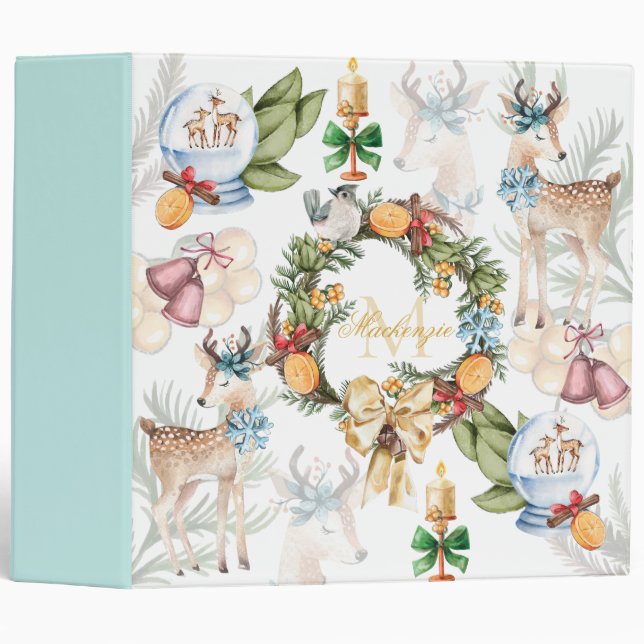 Watercolor Christmas Personalized 3 Ring Binder (Front/Spine)