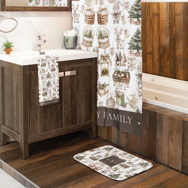 Watercolor Christmas Personalized Modern Shower Curtain (Creator Uploaded)