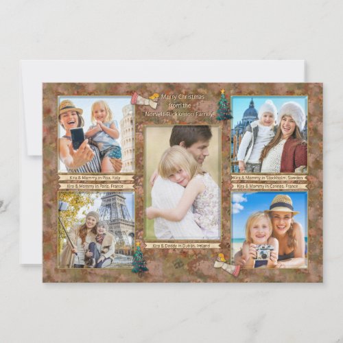 Watercolor Christmas Photo Collage Personalized Holiday Card