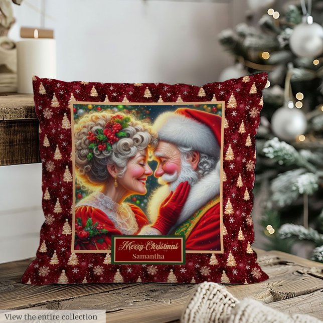 Watercolor Christmas Pillow Mr & Mrs Claus Gift (Watercolor Christmas Pillow Mr & Mrs Claus Gift)
