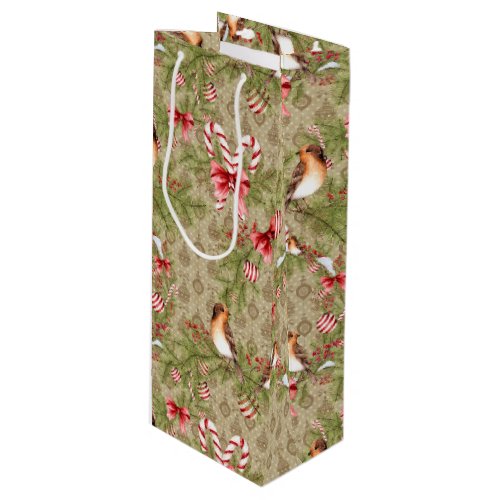 Watercolor Christmas Pine Branches Holly WINE Bag