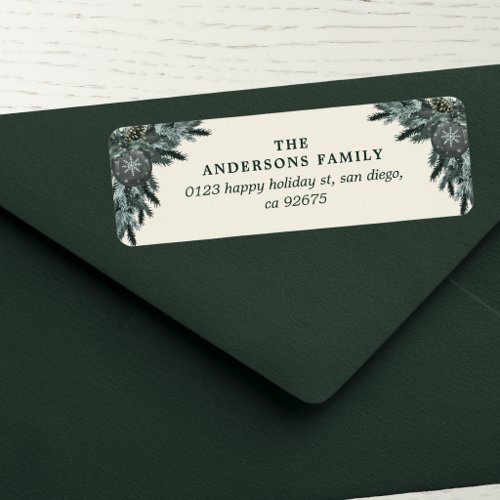 Watercolor Christmas Pine branches Return Address Label