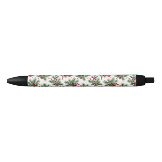 Watercolor Christmas Pine Cone and Holly Ribbon Pen