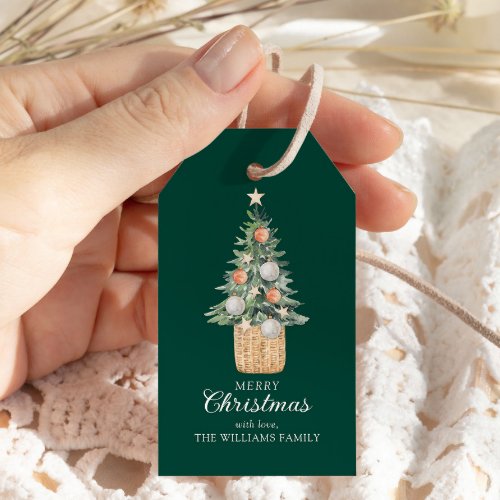 Watercolor Christmas Pine Tree Holiday Favor Gift Tags