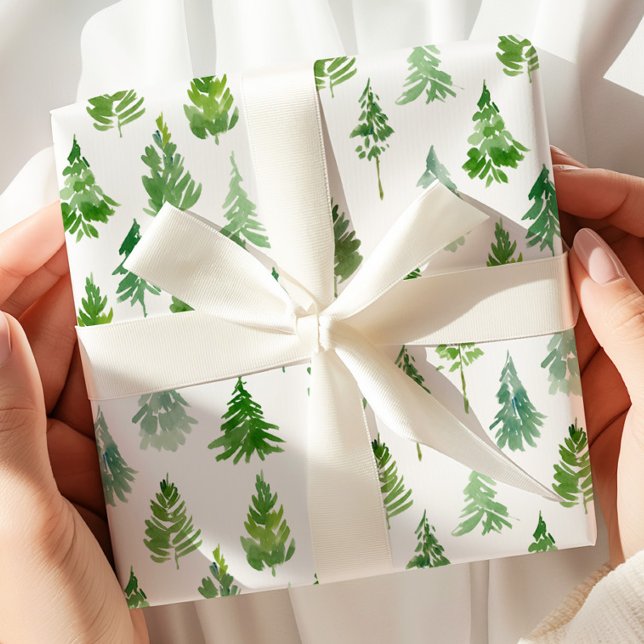 Watercolor Christmas Pine Tree Wrapping Paper (Creator Uploaded)