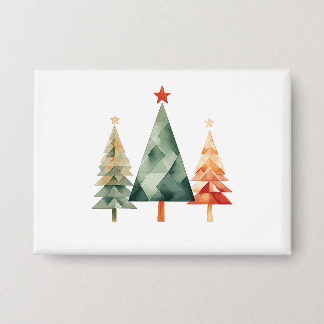 Watercolor Christmas Pine Trees Button (Front)