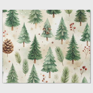 Watercolor Christmas Pine Trees Seamless  Wrapping Paper