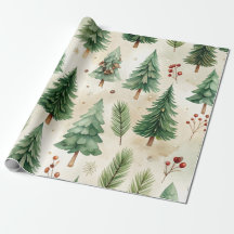 Watercolor Christmas Pine Trees Seamless 
