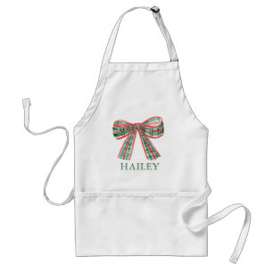 Watercolor Christmas Plaid Bow Adult Apron