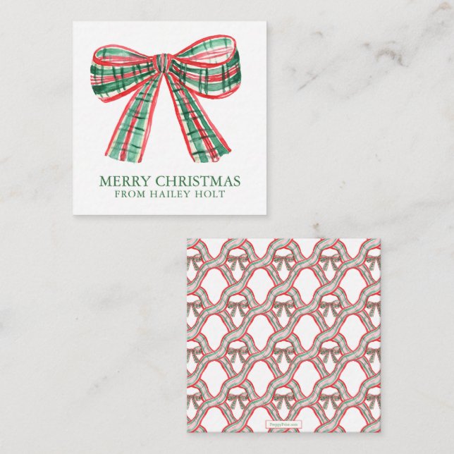 Watercolor Christmas Plaid Bow Enclosure Note Card (Front/Back)