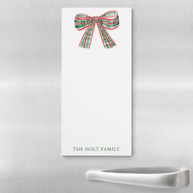 Watercolor Christmas Plaid Bow Magnetic Notepad (In Situ)