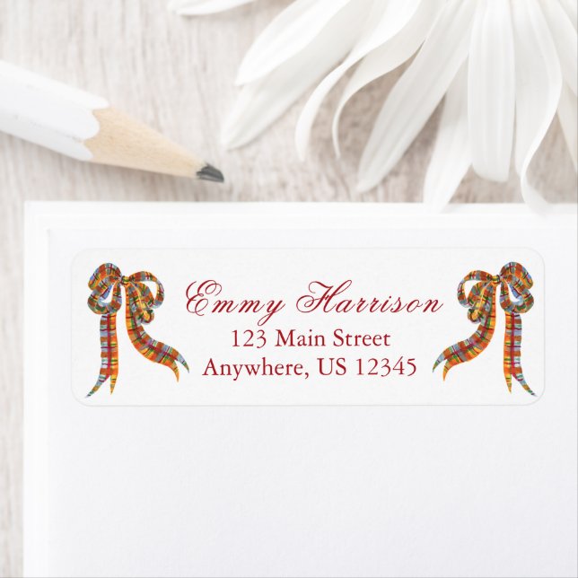 Watercolor Christmas Plaid Bows Address Label (Insitu)
