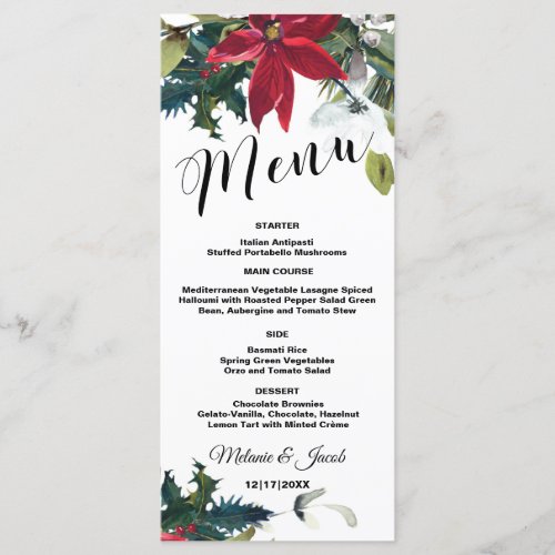 Watercolor Christmas Poinsettia 4x9 Menu Card