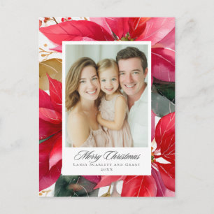 Watercolor Christmas Poinsettia Design Holiday Postcard