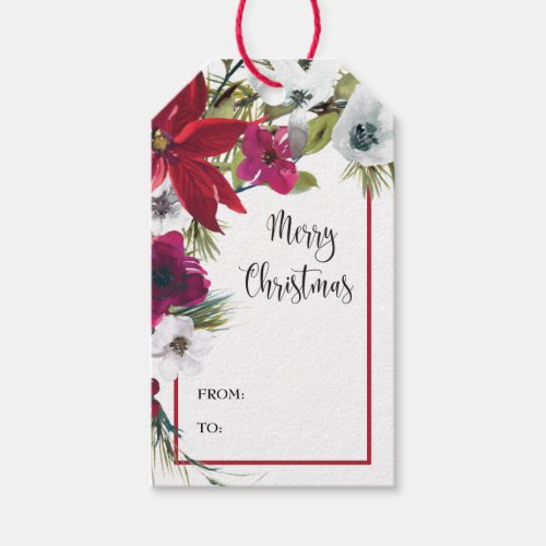 Watercolor Christmas Poinsettia Gift Tags