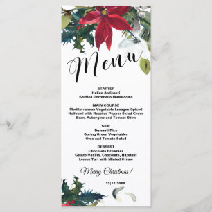Watercolor Christmas Poinsettia Menu Card